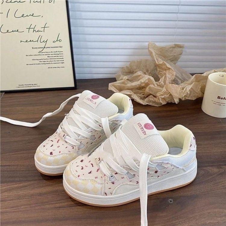 Platform Patterned Lace-Up Sneakers Product Image