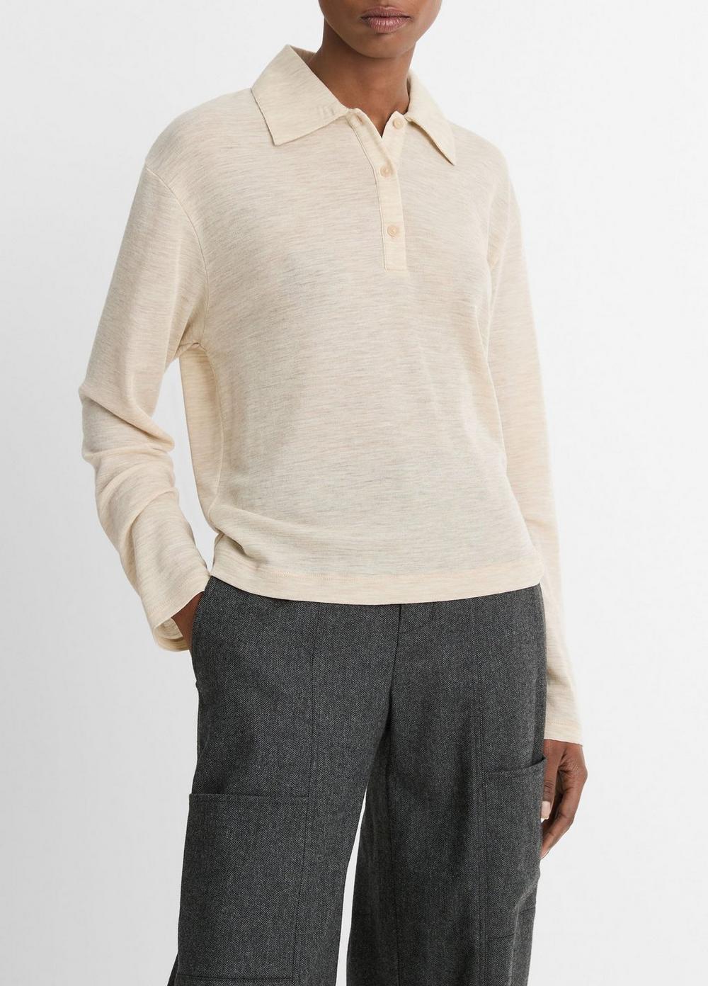 Wool Relaxed Long-Sleeve Polo Shirt Product Image