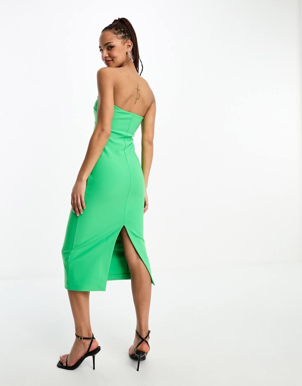 Ever New bandeau cut out midi dress in green Product Image