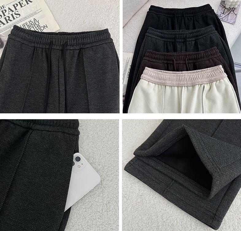 Drawstring Waist Herringbone Wide Leg Sweatpants Product Image