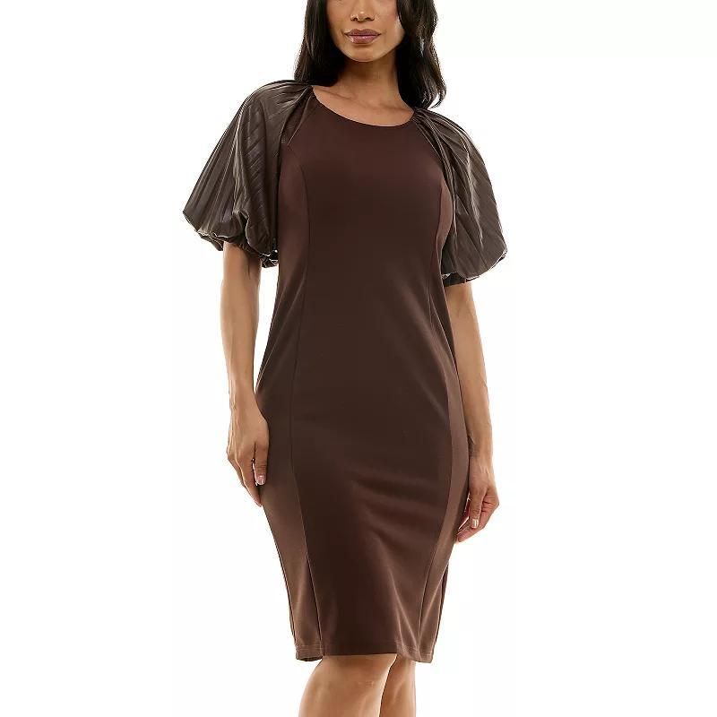 Womens Nina Leonard Pleat Puff Sleeve Sheath Dress Product Image