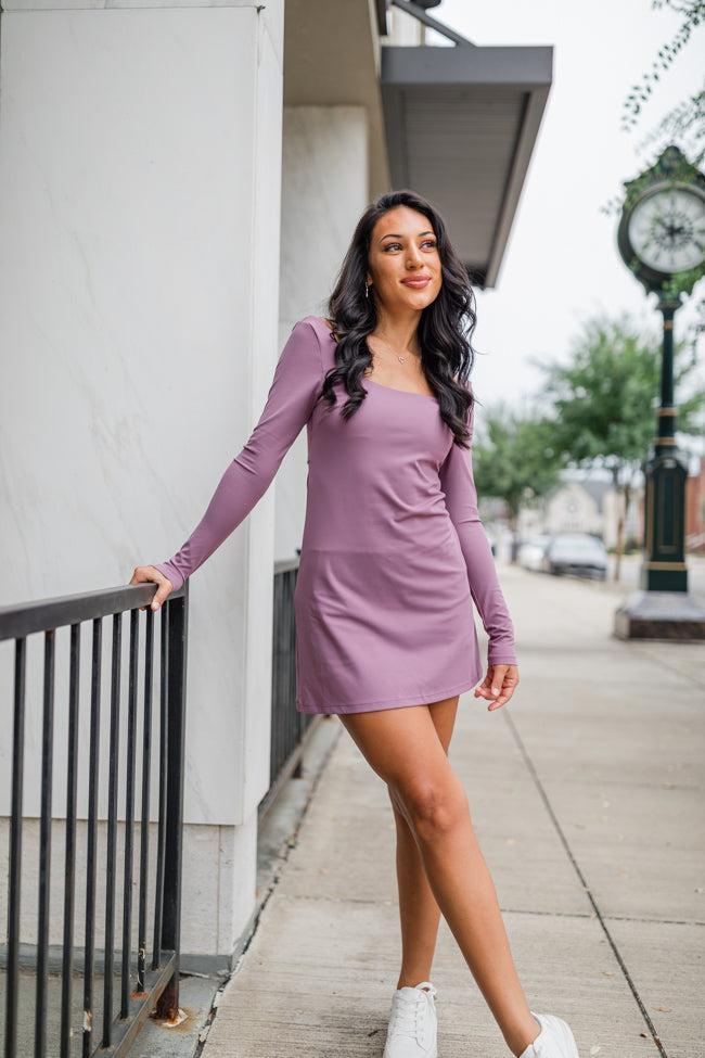 On The Rise Mauve Long Sleeve Open Back Active Dress Product Image