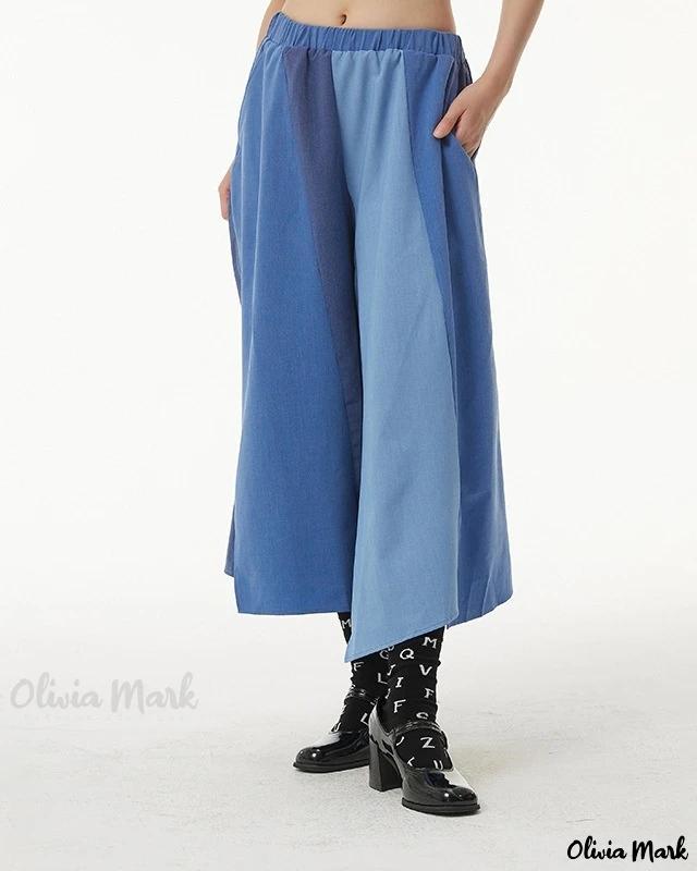 Olivia Mark – Relaxed Fit Vintage Wide-Leg Pants with Color Block Patchwork Product Image