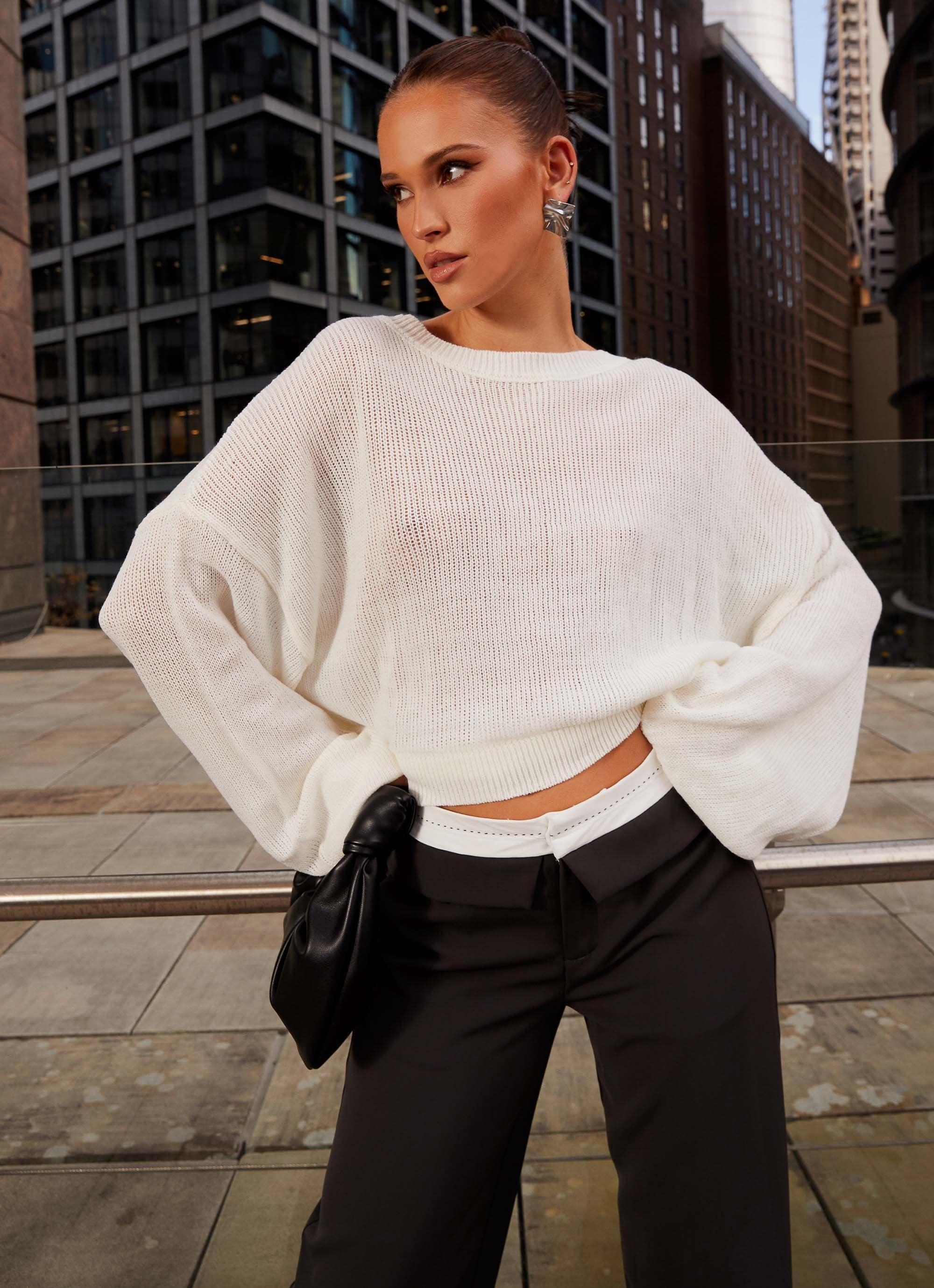 Tyla Oversized Knit Sweater - White Product Image