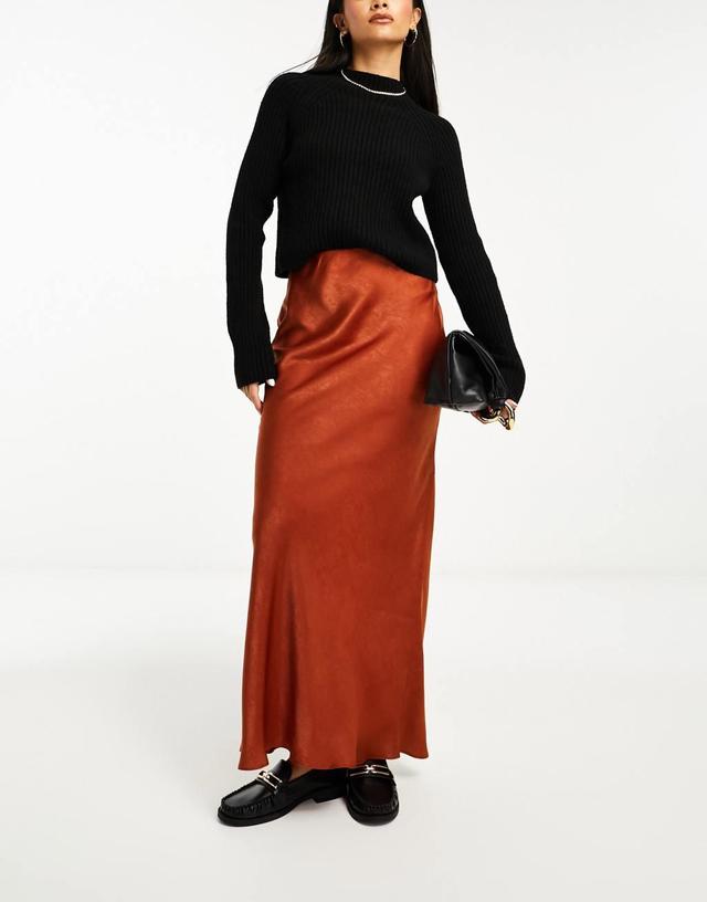 ASOS DESIGN satin bias maxi skirt in rust Product Image