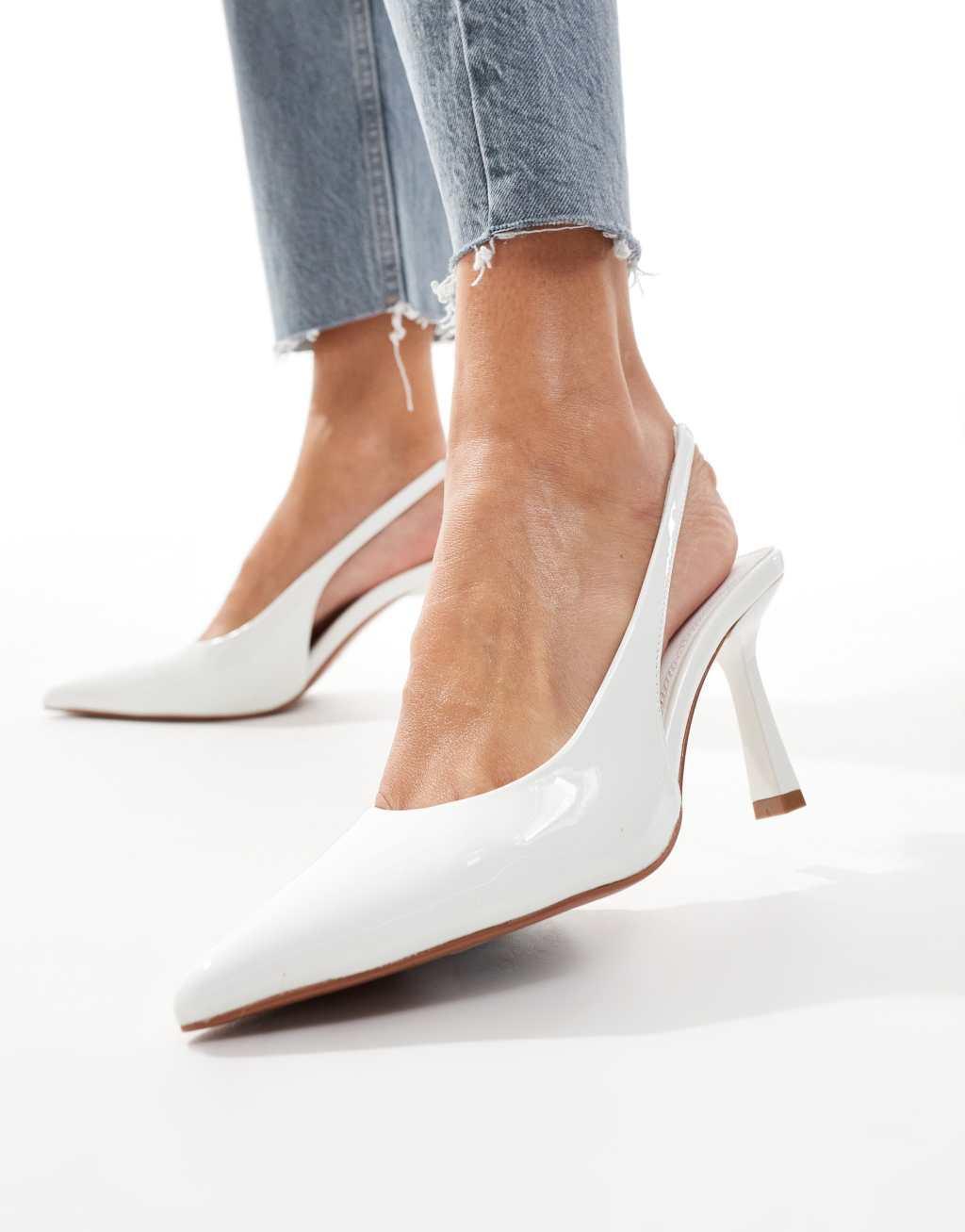 ASOS DESIGN Salty slingback stiletto mid shoes in white Product Image