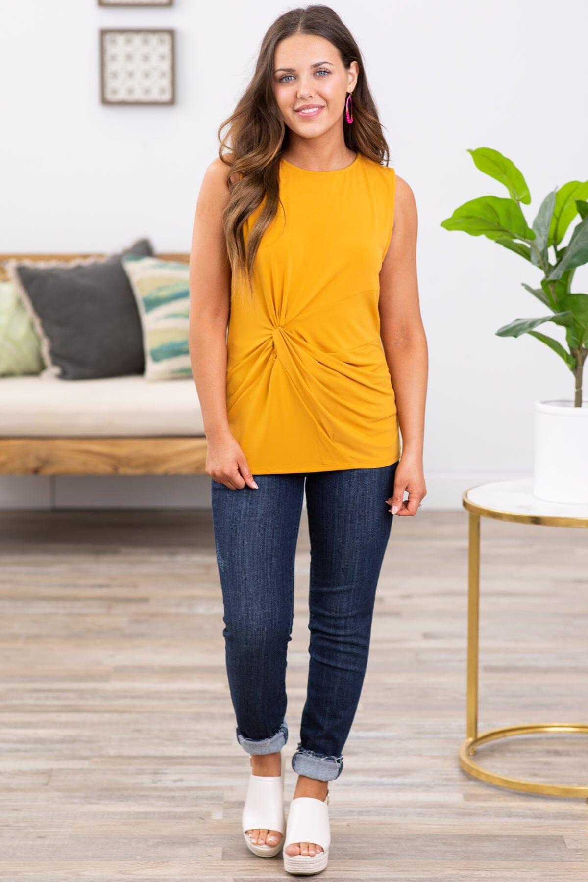 Mustard Tank With Gathered Knot Detail Product Image