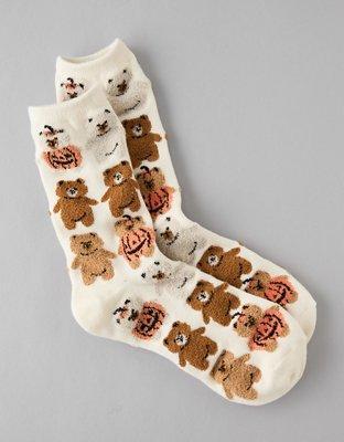 AE Pumpkin Teddy Fuzzy Crew Socks Product Image