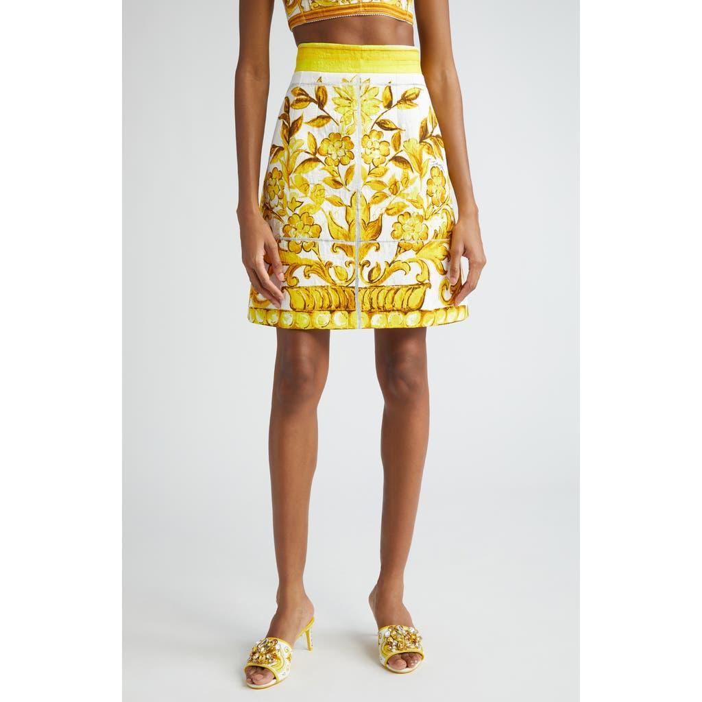 DOLCE & GABBANA Majolica-print Pencil Skirt In Yellow & Orange Product Image