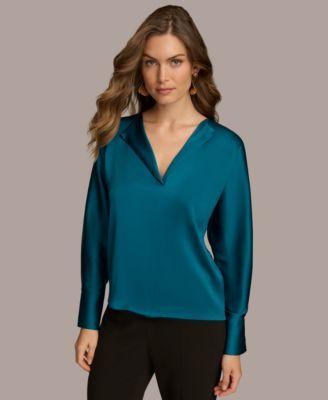 Donna Karan Women's Long Sleeve V-Neck Blouse Product Image