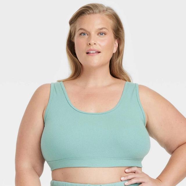 Womens Rib Knit Scoop Bralette - Auden Teal Blue 2X Product Image