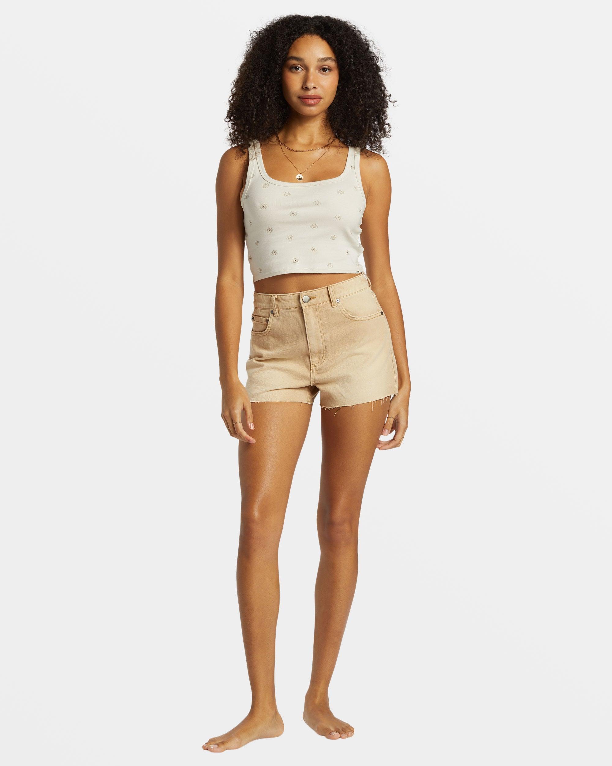 High Tides Denim Shorts - Khaki Female Product Image