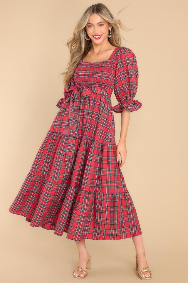 Aura All Is Calm Red Plaid Maxi Dress Product Image