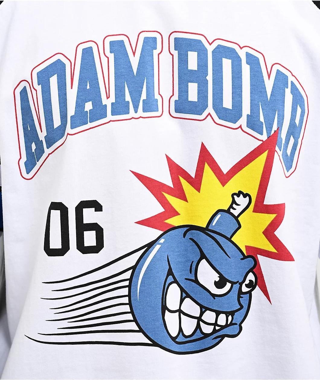 Adam Bomb Speed Bomb White & Black Long Sleeve Raglan T-Shirt Product Image