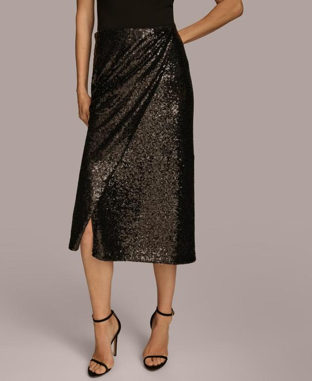 Donna Karan New York Womens Sequin Faux-Wrap Midi Skirt Product Image