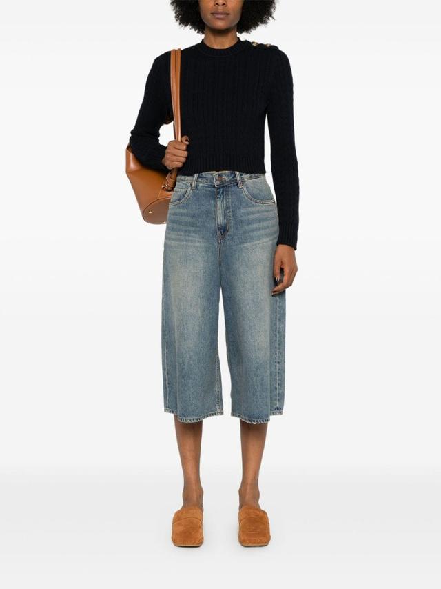 CHLOÉ Cable-knit Cropped Jumper In Blue Product Image