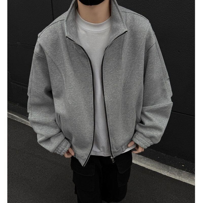 Stand Collar Plain Zip-Up Jacket Product Image