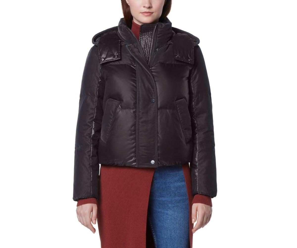 Vega Mixed Media Womens velvet and lacquer short down coat Product Image