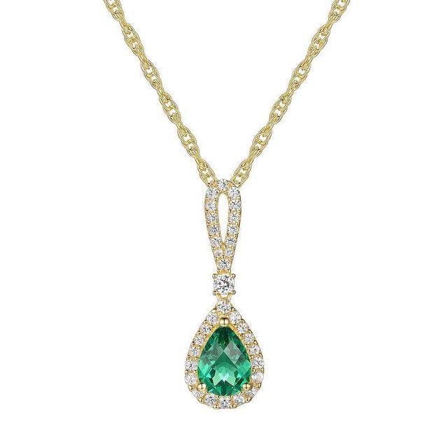 14k Gold Over Silver Lab-Created Emerald Pendant, Womens Gold Tone Product Image