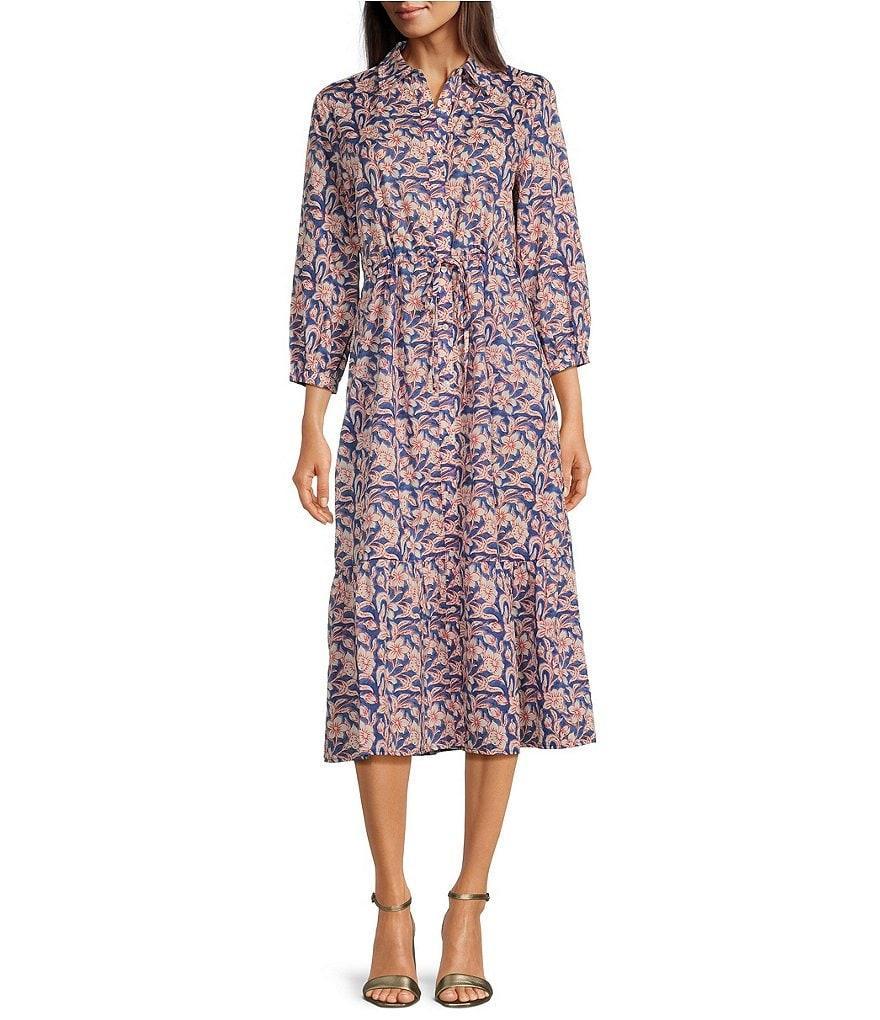 J.McLaughlin Foley Cotton Voile Floral Print Point Collar 3/4 Cuffed Sleeve Button Front Shirt Dress Product Image