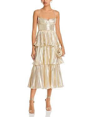 Womens Gold Metallic Tiered Midi Dress Product Image