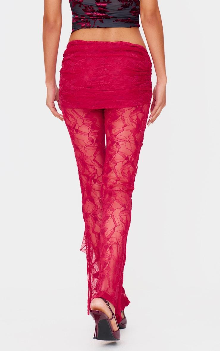 Burgundy Corsage Detail Straight Leg Lace Pants Product Image