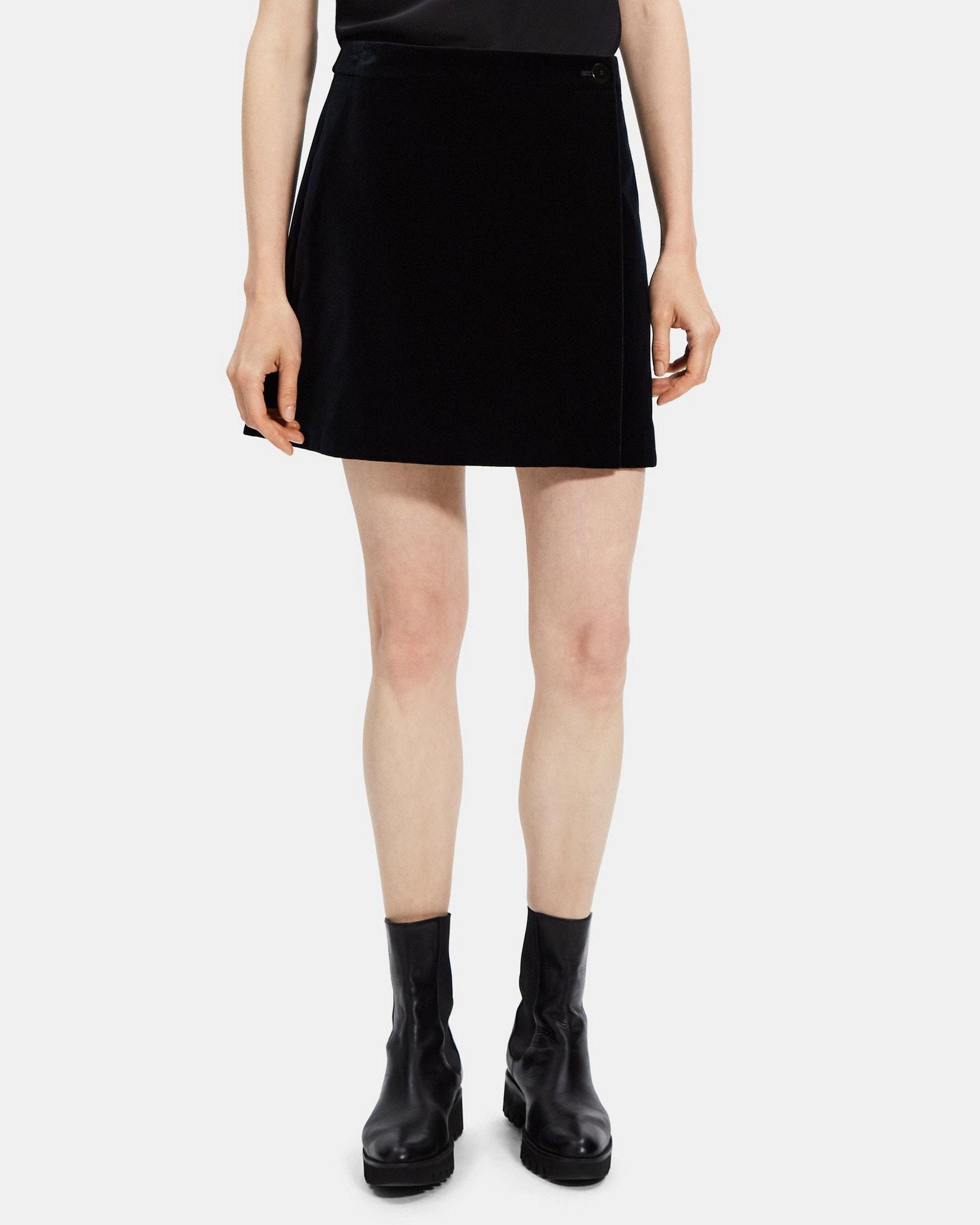 Wrap Mini Skirt in Stretch Velvet Product Image