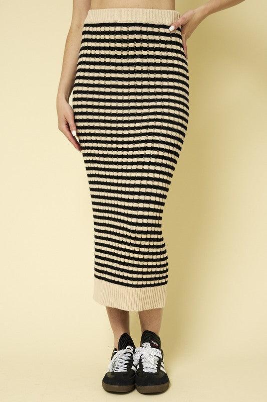 Striped Ribbed Sweater Midi Skirt Product Image