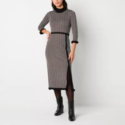 Studio 1 Womens 3/4 Sleeve Midi Sweater Dress Product Image