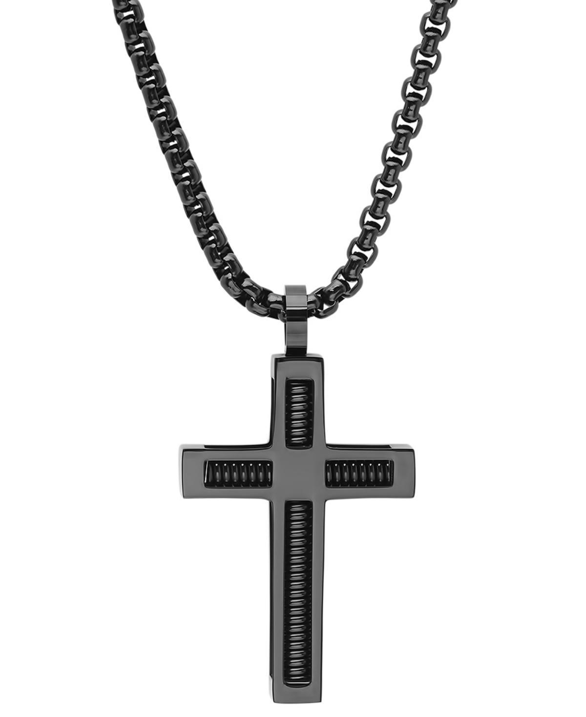 Steeltime Mens Black Ip Stainless Steel Spring Inlay Cross 24 Pendant Necklace Product Image