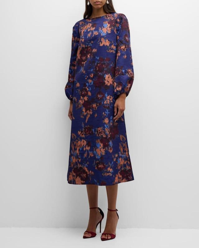 Woven Floral-Print Midi Dress Product Image