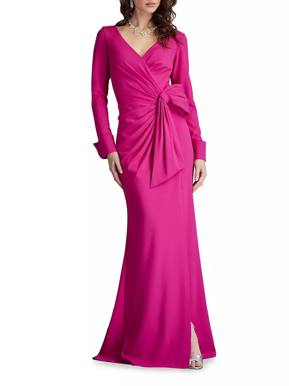 Draped Bow Long-Sleeve Gown Product Image