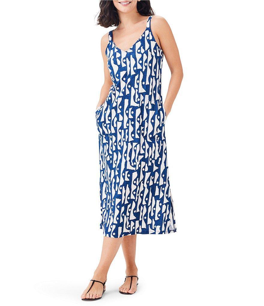 NIC + ZOE Knit High Seas Print V-Neck Sleeveless Sheath Tank Midi Dress Product Image