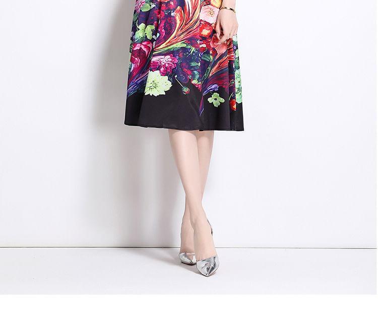 Sleeveless Round Neck Floral Print Midi A-Line Dress Product Image