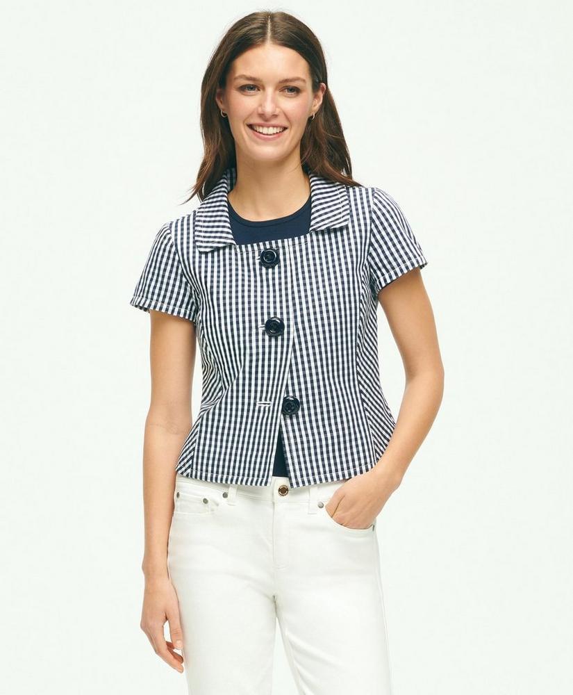 Short Sleeve Gingham Jacket In Bi-Stretch Cotton Product Image