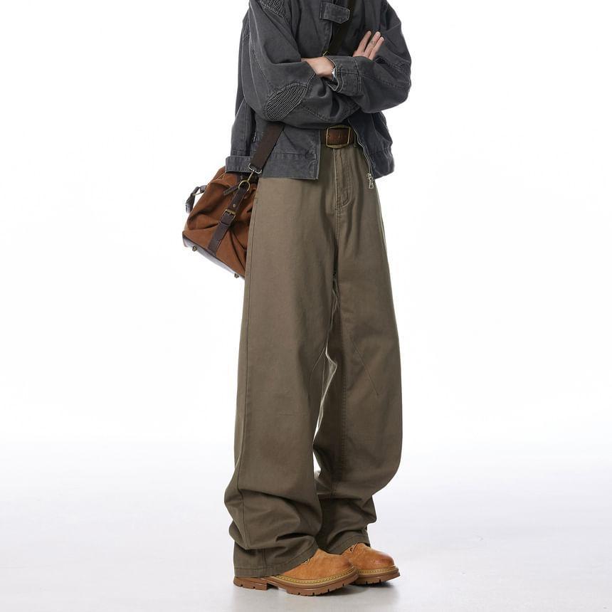 Mid Rise Plain Straight Leg Pants Product Image