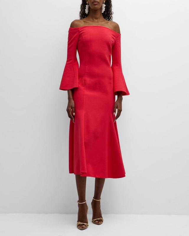 Oscar de la Renta Bell Cuff Off the Shoulder Midi Dress Product Image