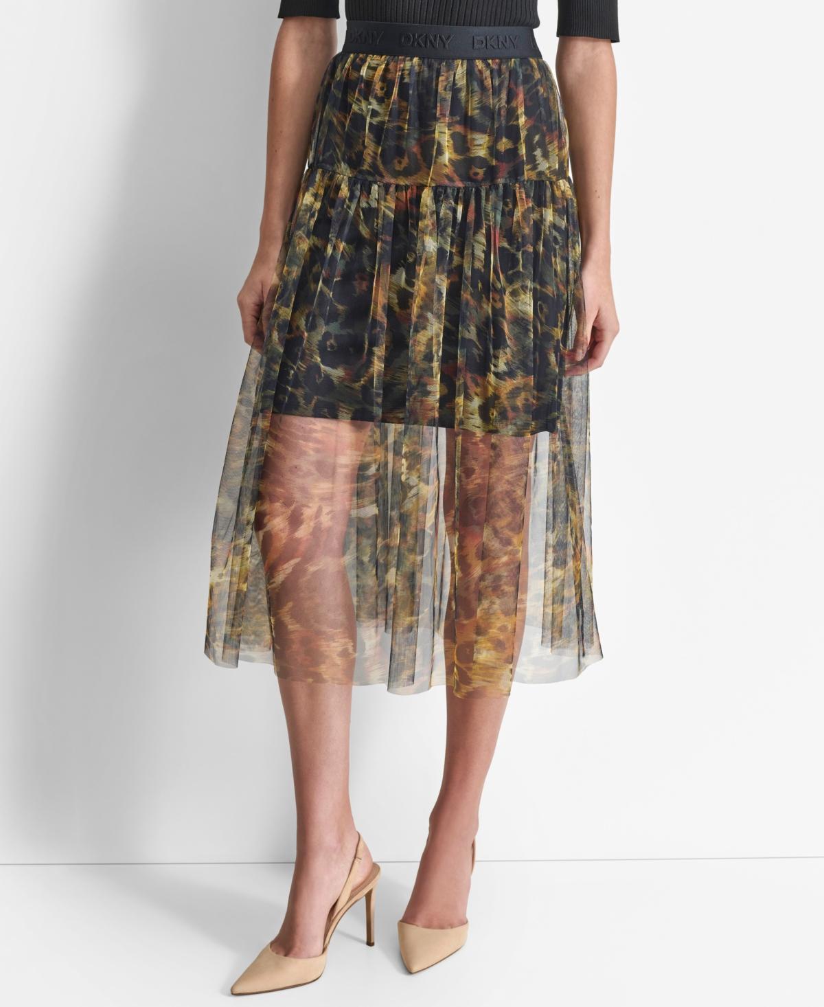 Dkny Womens Printed Logo-Waistband Tulle Mesh Skirt product image