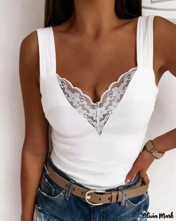 Olivia Mark – Basic contrast lace tank top Product Image