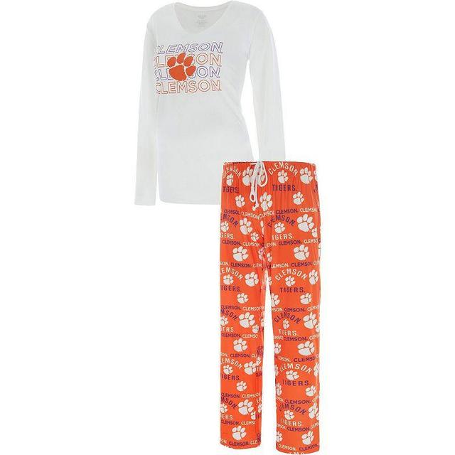 Womens Concepts Sport /White Clemson Tigers Flagship Long Sleeve T-Shirt & Pants Sleep Set Product Image