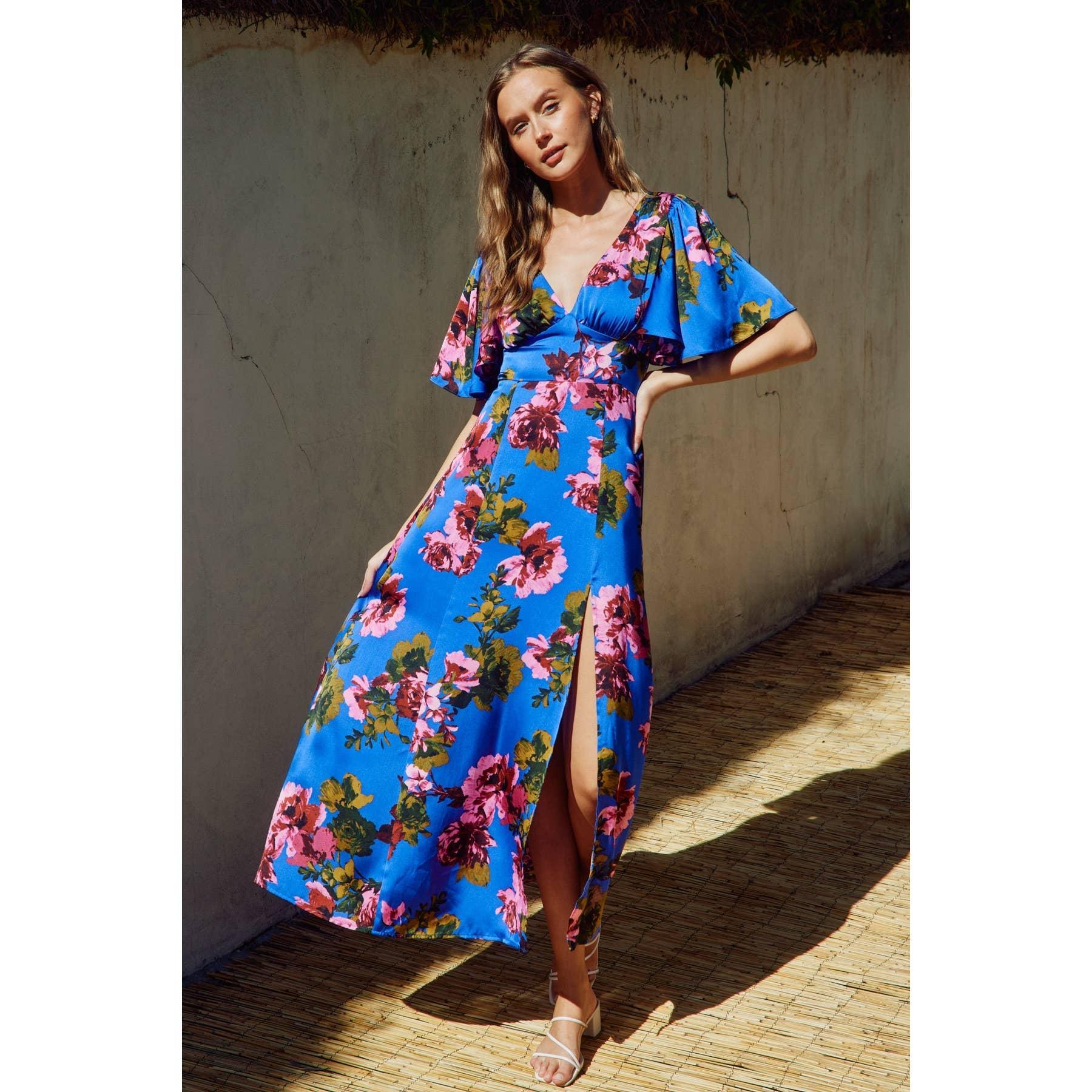 Mesmerizing Essence Flutter Sleeve Plunging Maxi Dress Product Image