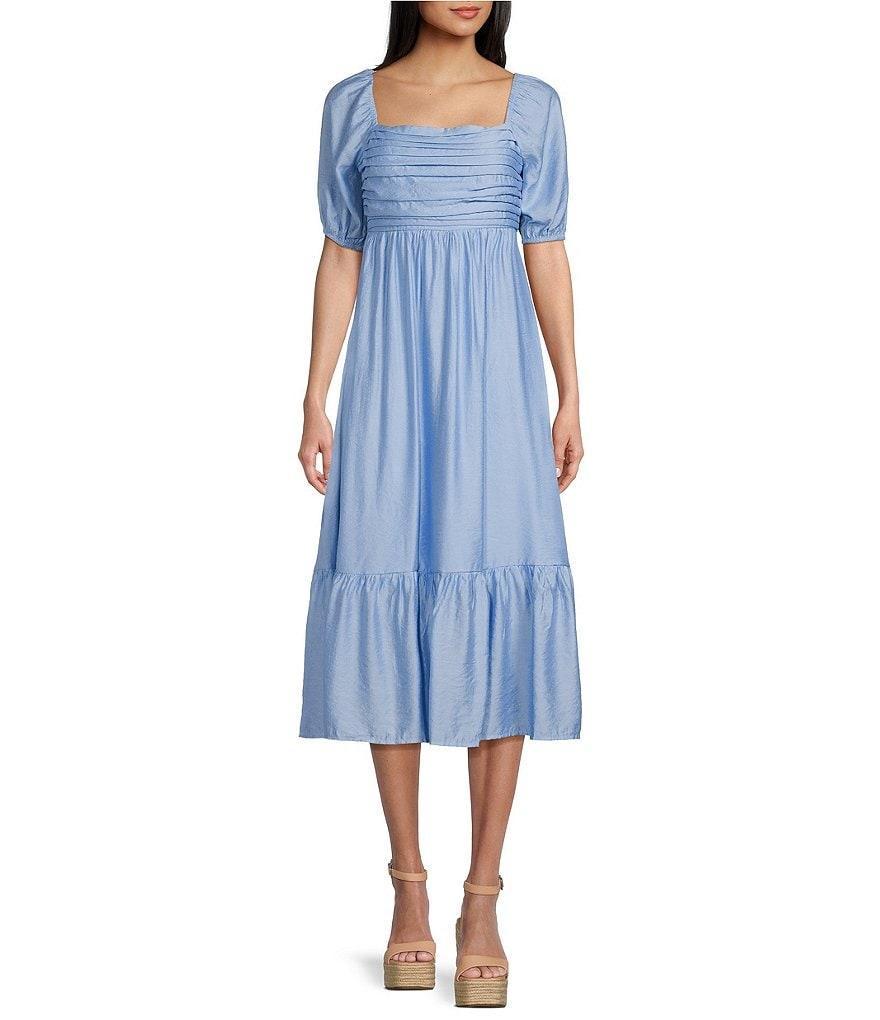 Blu Pepper Pleated Balloon Sleeve Midi Dress Product Image