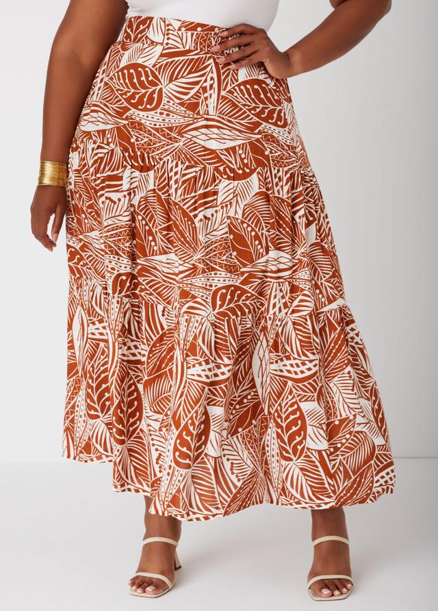 Plus Size Tiered Tropical Print Maxi Skirt, - Ashley Stewart Product Image