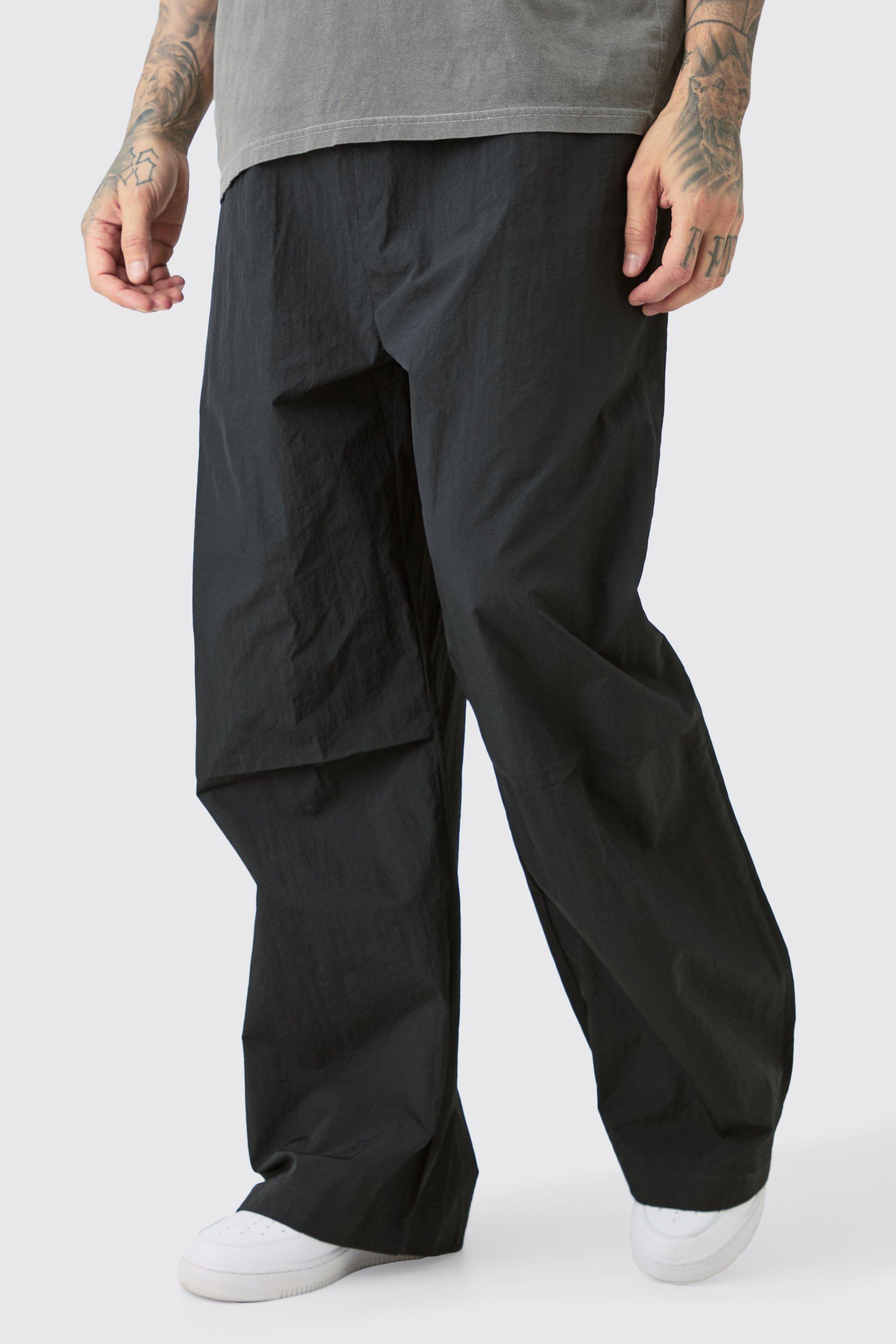 Mens Black Tall Oversized Parachute trousers, Black product image