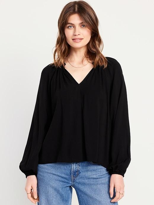 Ruffled Split-Neck Top Product Image