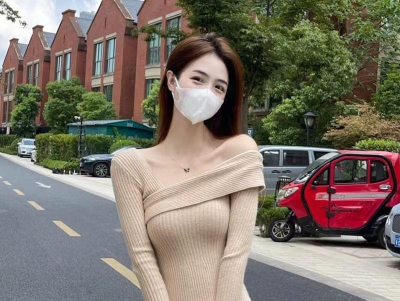 One-Shoulder Long Sleeve Plain Ribbed Midi Knit Dress Product Image