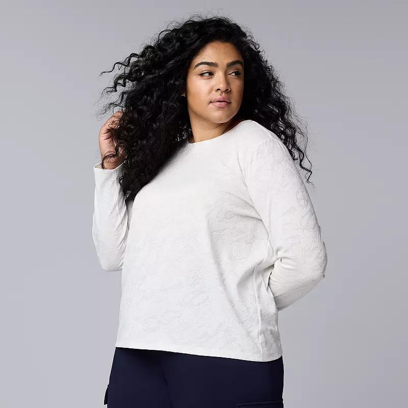 Plus Size Simply Vera Vera Wang Long Sleeve Crewneck T-Shirt, Womens Light Pearl Grey product image