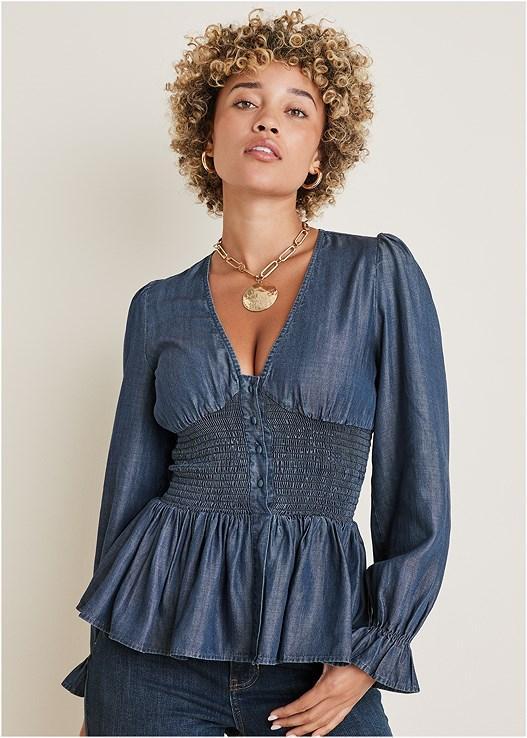 Denim Smocked Top Product Image