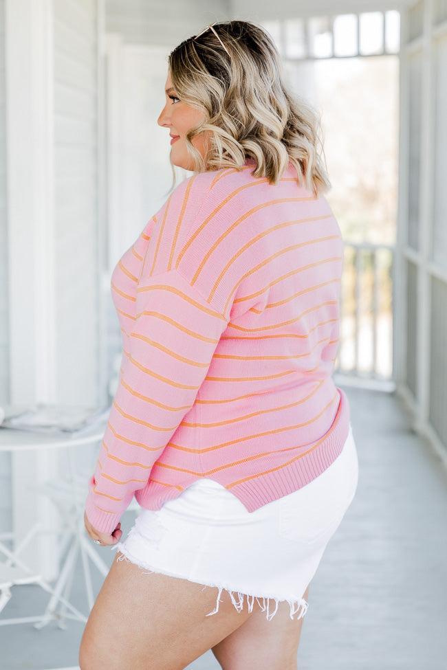 Don't Think About It Pink and Orange Striped Quarter Zip Pullover FINAL SALE Product Image