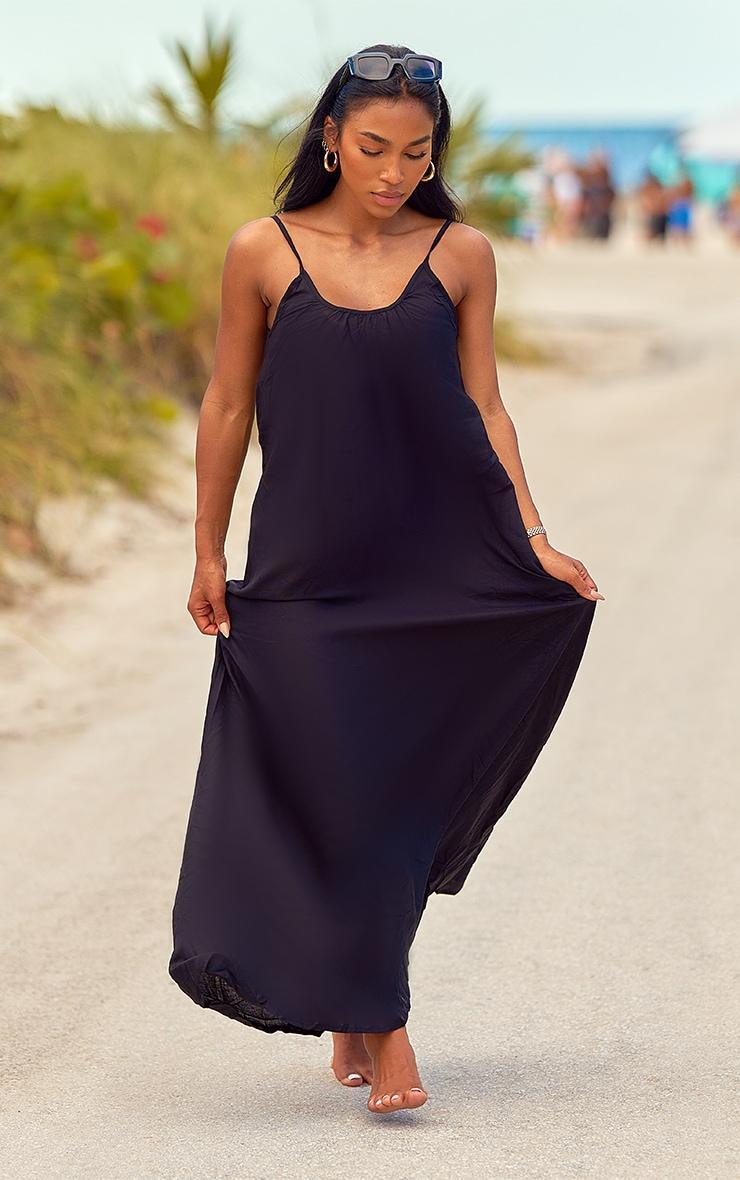 Black Low Back Oversized Maxi Beach Dress Product Image